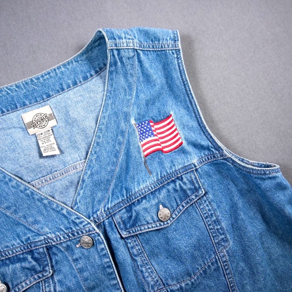 Denim Republic Jackets & Blazers - USA American Flag Embroidered Western Retro Biker Vest Women's XXL Pointed Hem